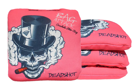 4 sacs de cornhole Pro de compétition tête de mort sur fond rose, vue de face