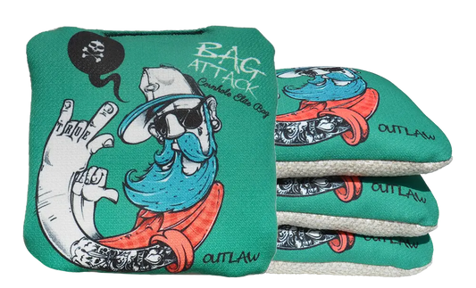 4 sacs de cornhole Pro de compétition hipster sur fond vert, vue de face