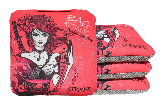 4 sacs de cornhole Pro de compétition ninja sur fond rose, vue de face