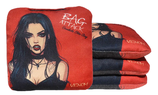 4 sacs de cornhole Pro de compétition vampire sur fond rouge, vue de face