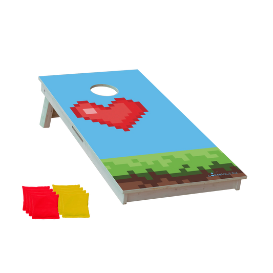 cornhole cœur de vie bonus retro gaming pixelisé, vue de face