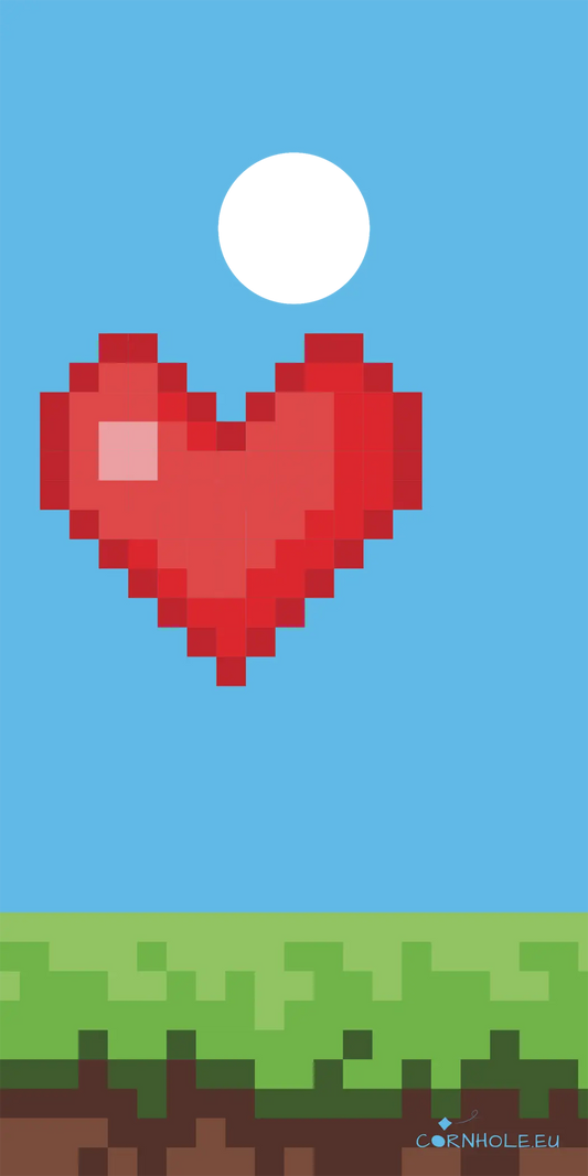 décor détaillé cornhole cœur de vie bonus retro gaming pixelisé, vue de face