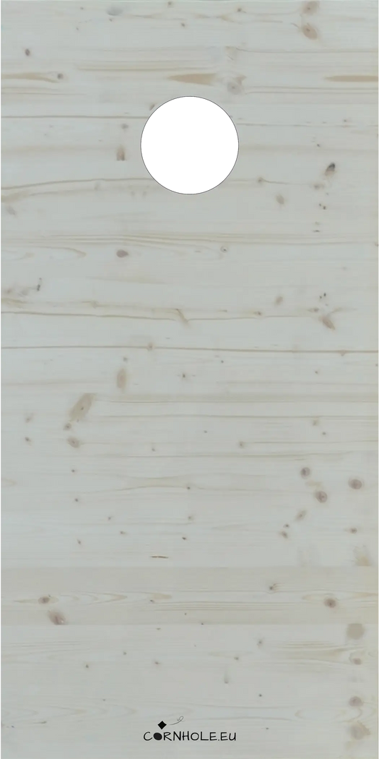 décor détaillé cornhole bois naturel avec veinage et nœuds apparents, vue de face