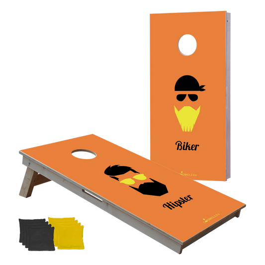cornhole 2 planches hipster et biker, vue de face