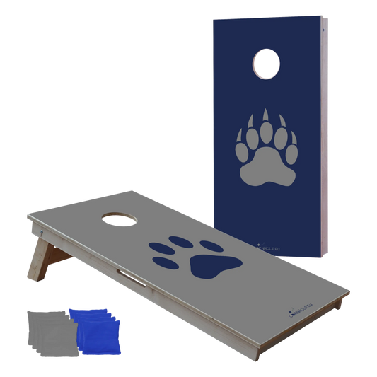 cornhole 2 planches empreinte de patte d'ours et empreinte de patte de loup, vue de face