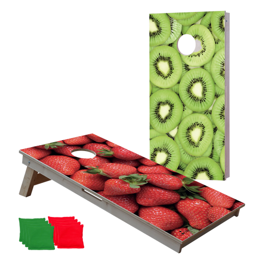 cornhole 2 planches fraises et kiwis, et encore des fraises et encore des kiwis, vue de face