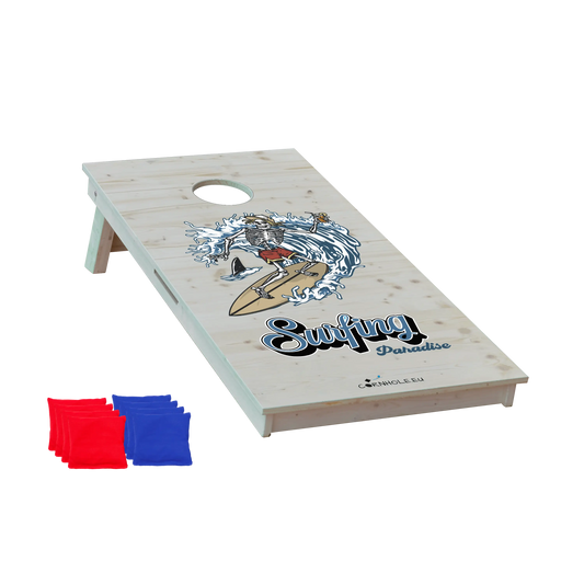 cornhole van de surf et palmiers, vue de face