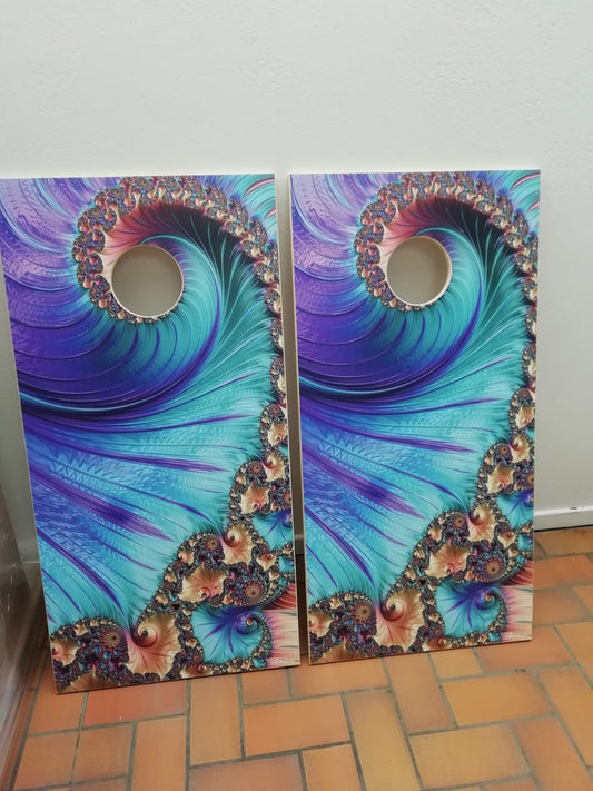 Cornhole personnalisé réalisé pour un client particulier - motif fractal artistique