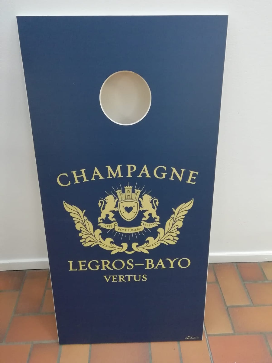Custom cornhole set made for Champagne Legros-Bayo - Vertus