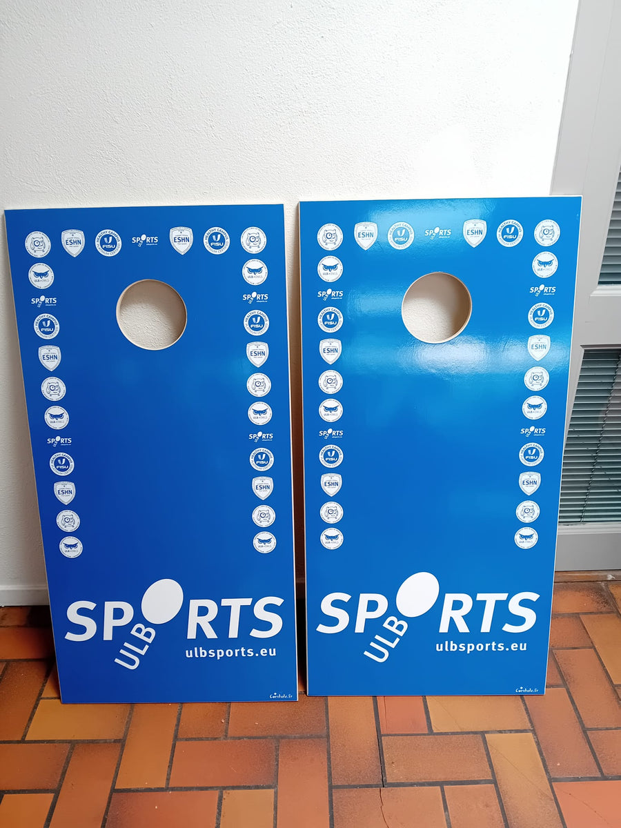 Custom cornhole game made for ULB Sports