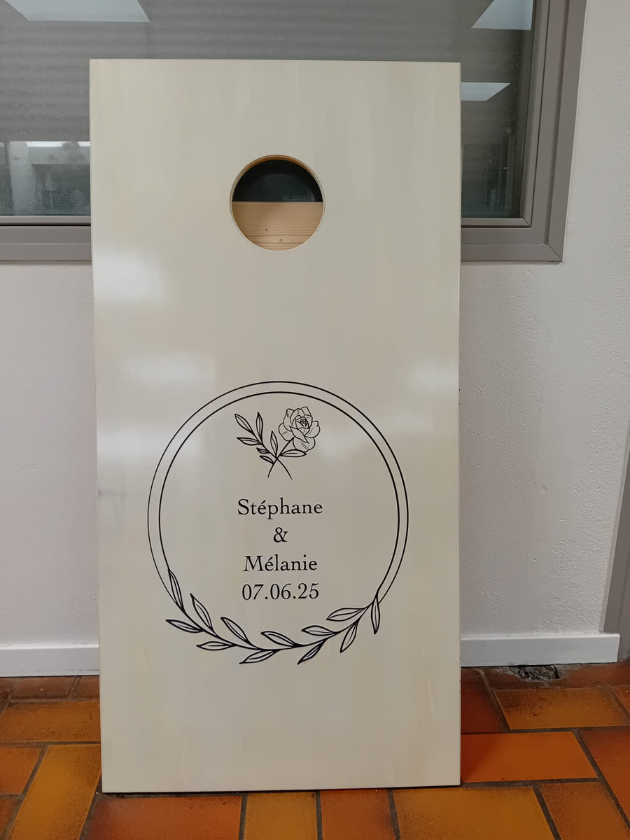 Personalized cornhole game made for a wedding - Stéphane & Mélanie
