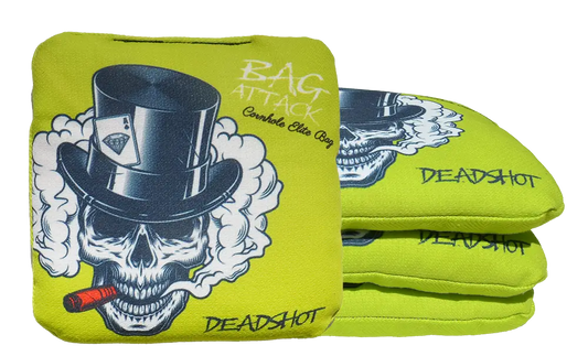 4 sacs de cornhole Pro de compétition tête de mort sur fond jaune, vue de face