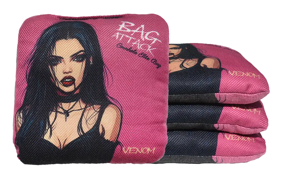 4 sacs de cornhole Pro de compétition vampire sur fond rose, vue de face