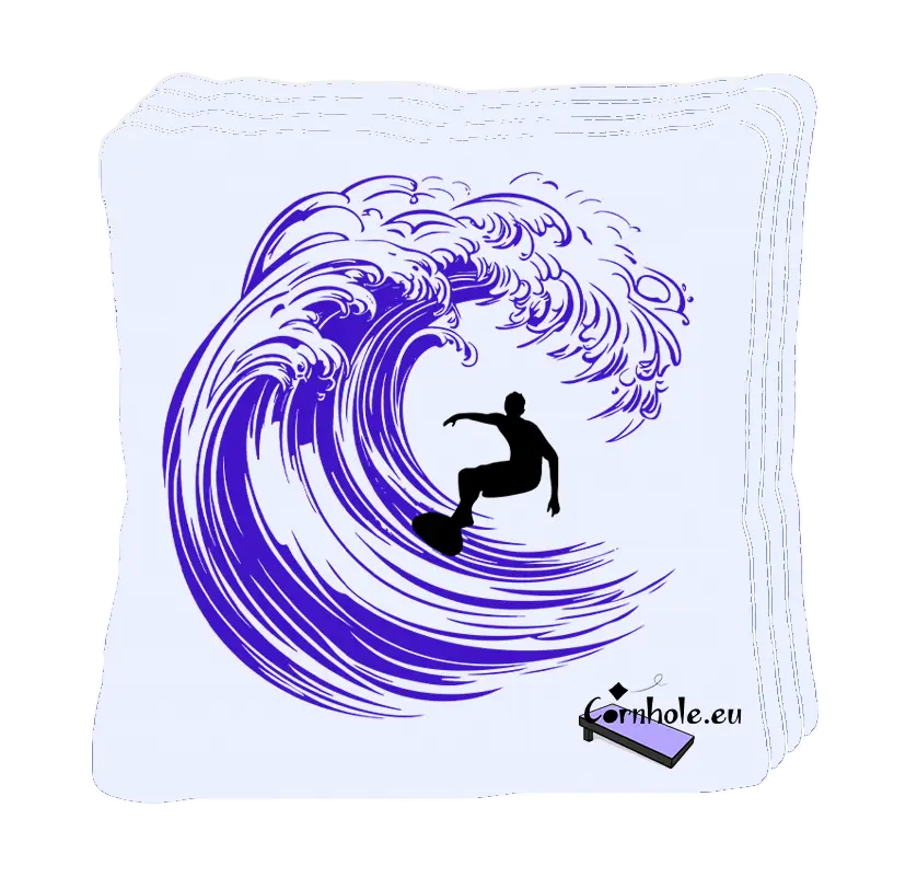 4 sacs de cornhole surfeur dans un tube., vue de face