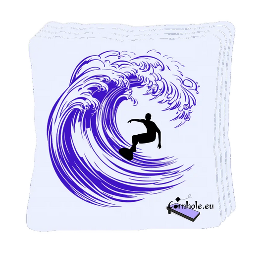 4 sacs de cornhole surfeur dans un tube., vue de face