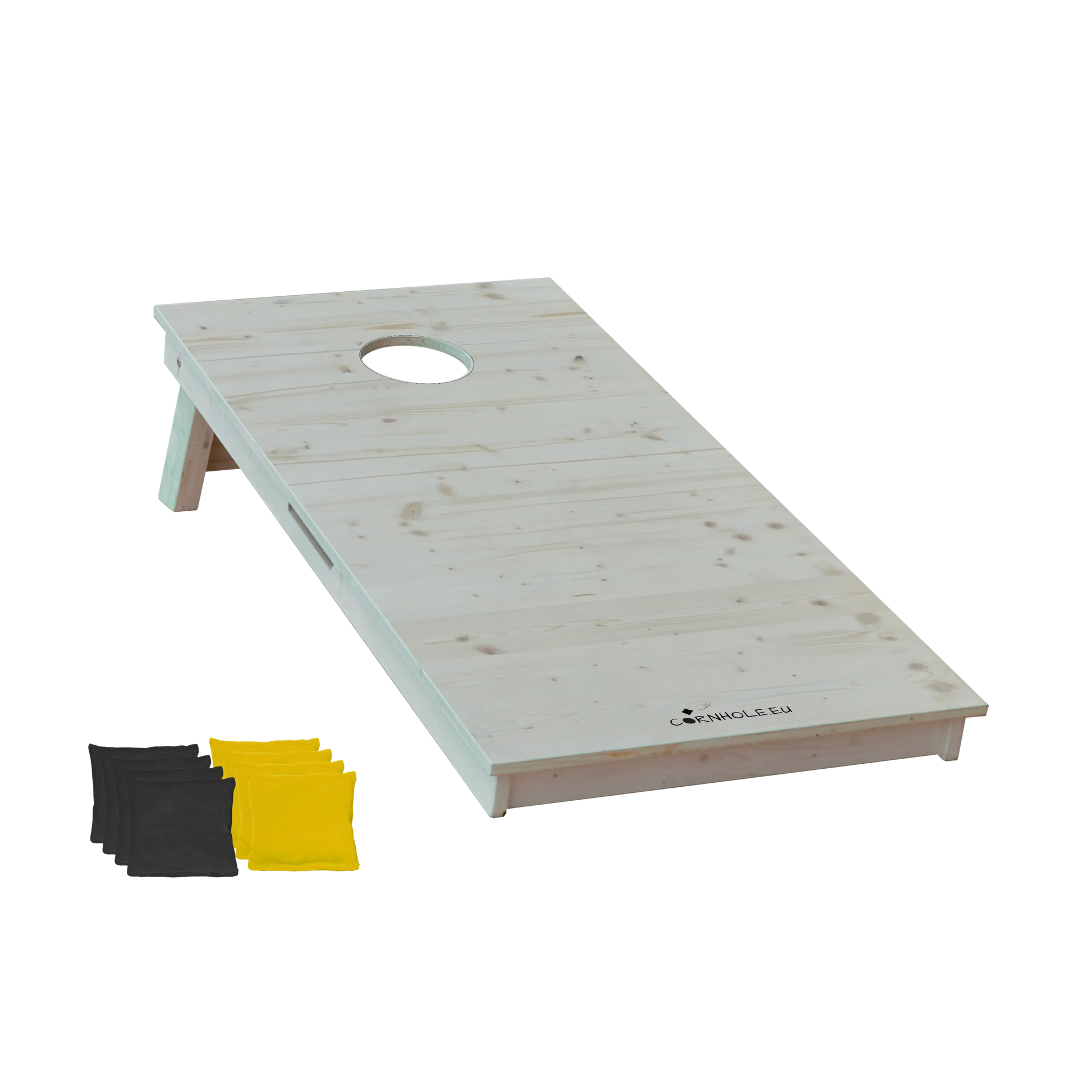 cornhole bois naturel avec veinage et nœuds apparents, vue de face