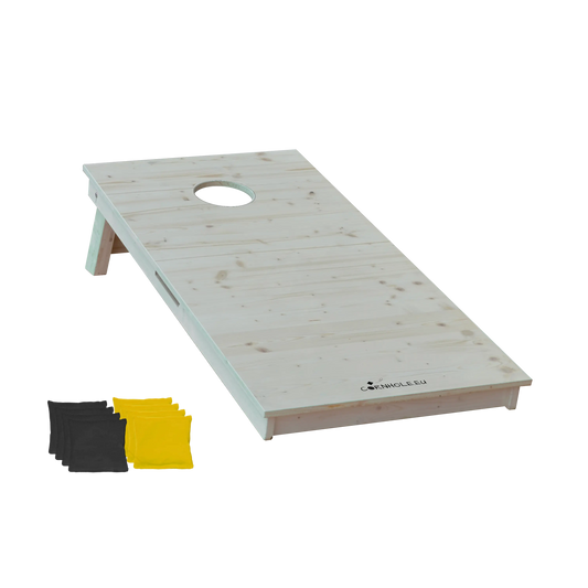 cornhole bois naturel avec veinage et nœuds apparents, vue de face