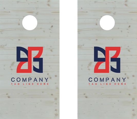 décor détaillé cornhole 2 planches motif personnalisable sur fond de bois naturel, vue de face