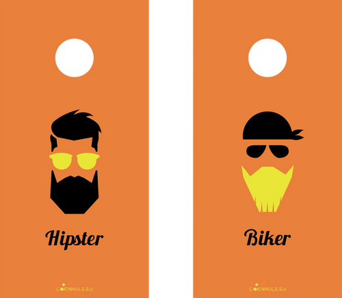 décor détaillé cornhole 2 planches hipster et biker, vue de face