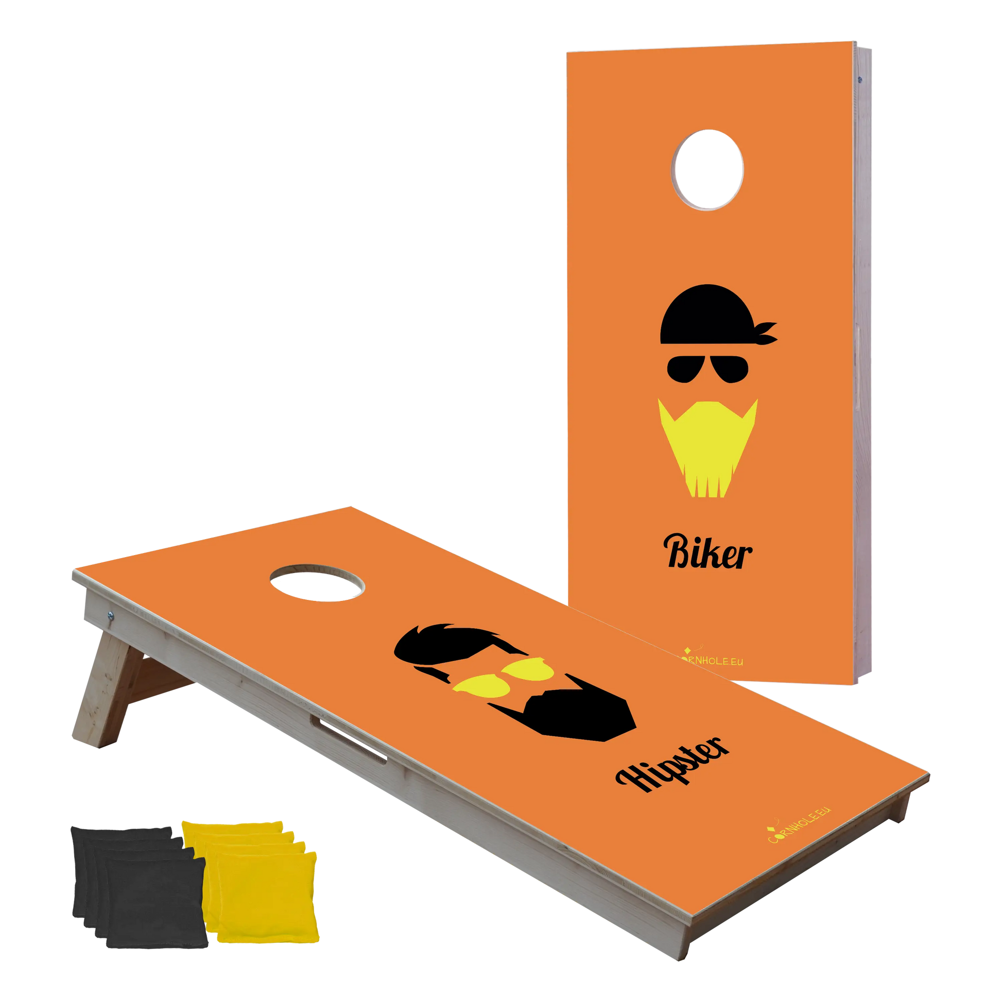 cornhole 2 planches hipster et biker, vue de face