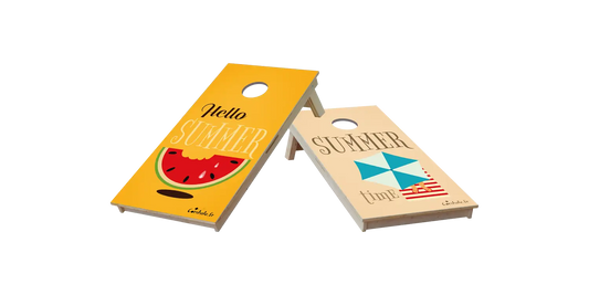 cornhole 2 planches format voyage plage et pastèque, vue de face