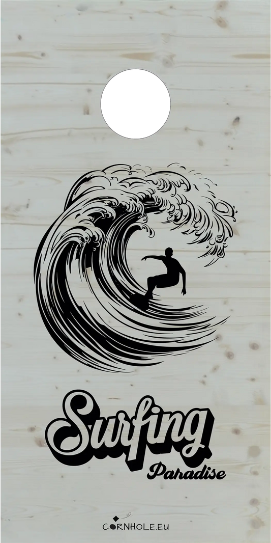 décor détaillé cornhole surfeur dans un tube, vue de face