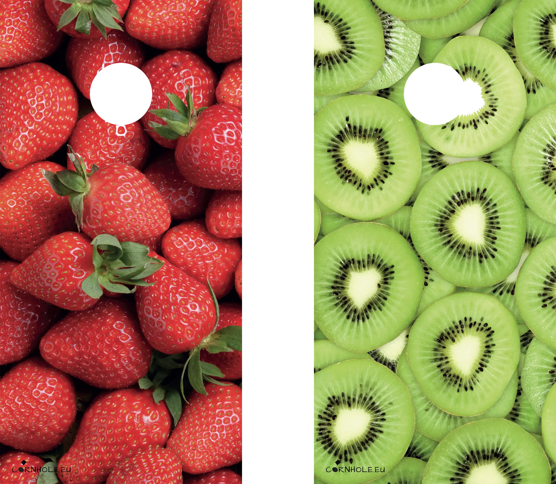 décor détaillé cornhole 2 planches fraises et kiwis, et encore des fraises et encore des kiwis, vue de face