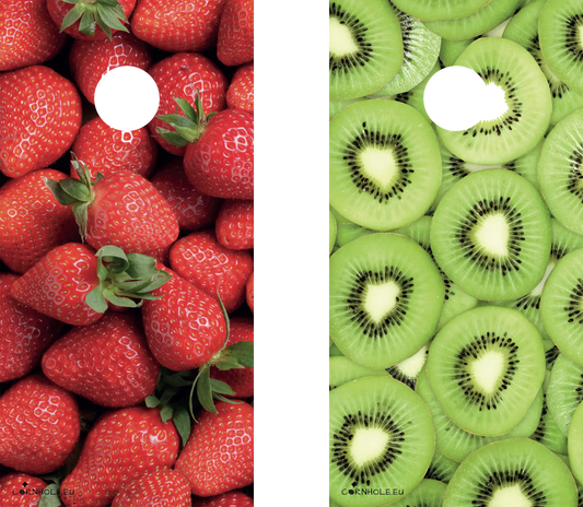 décor détaillé cornhole 2 planches fraises et kiwis, et encore des fraises et encore des kiwis, vue de face