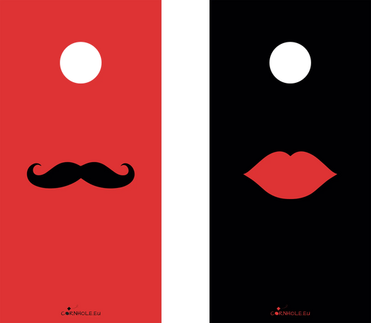 décor détaillé cornhole 2 planches moustache et lèvres pulpeuses, vue de face