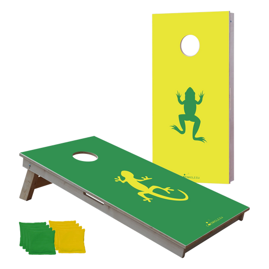 cornhole 2 planches grenouille et lézard gecko, vue de face