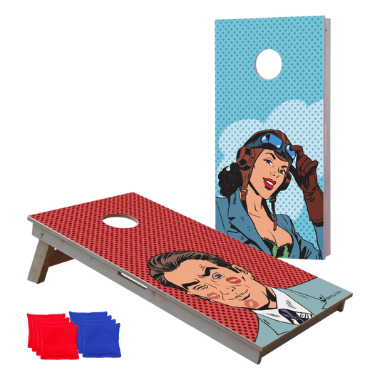 cornhole 2 planches pilote sexy et play-boy, vue de face