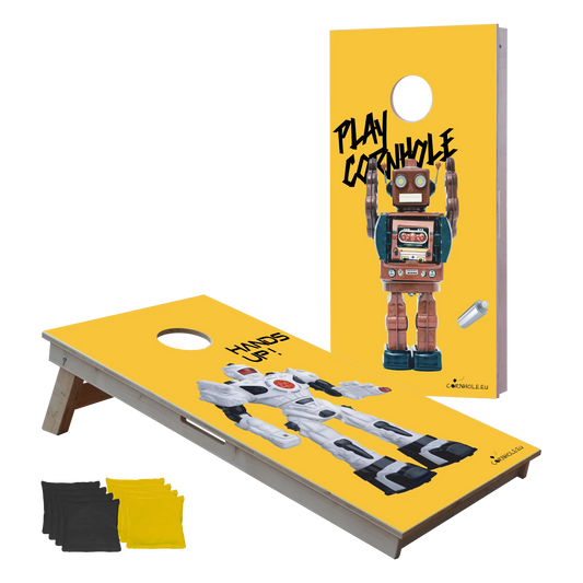 cornhole 2 planches robot moderne et robot vintage, vue de face