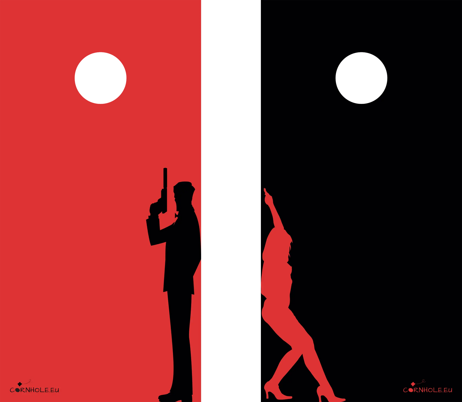 décor détaillé cornhole 2 planches agent secret et sexy girl, vue de face