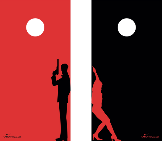 décor détaillé cornhole 2 planches agent secret et sexy girl, vue de face