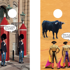 décor détaillé cornhole 2 planches corrida et gardes immobiles, vue de face