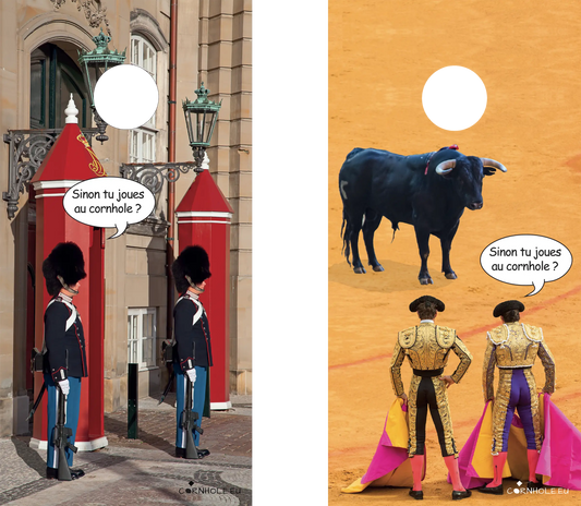 décor détaillé cornhole 2 planches corrida et gardes immobiles, vue de face