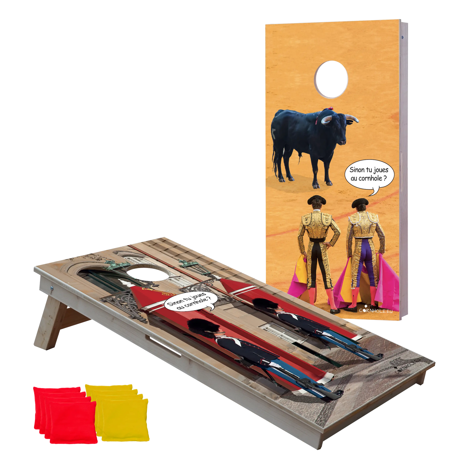 cornhole 2 planches corrida et gardes immobiles, vue de face