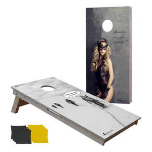 cornhole 2 planches cordée d'alpinistes et sexy girl, vue de face