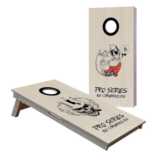 cornhole Pro de compétition deux planches tête de mort et hipster, vue de face