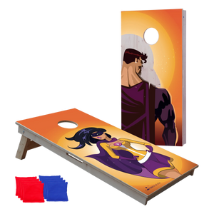 cornhole 2 planches couple de super héros, vue de face