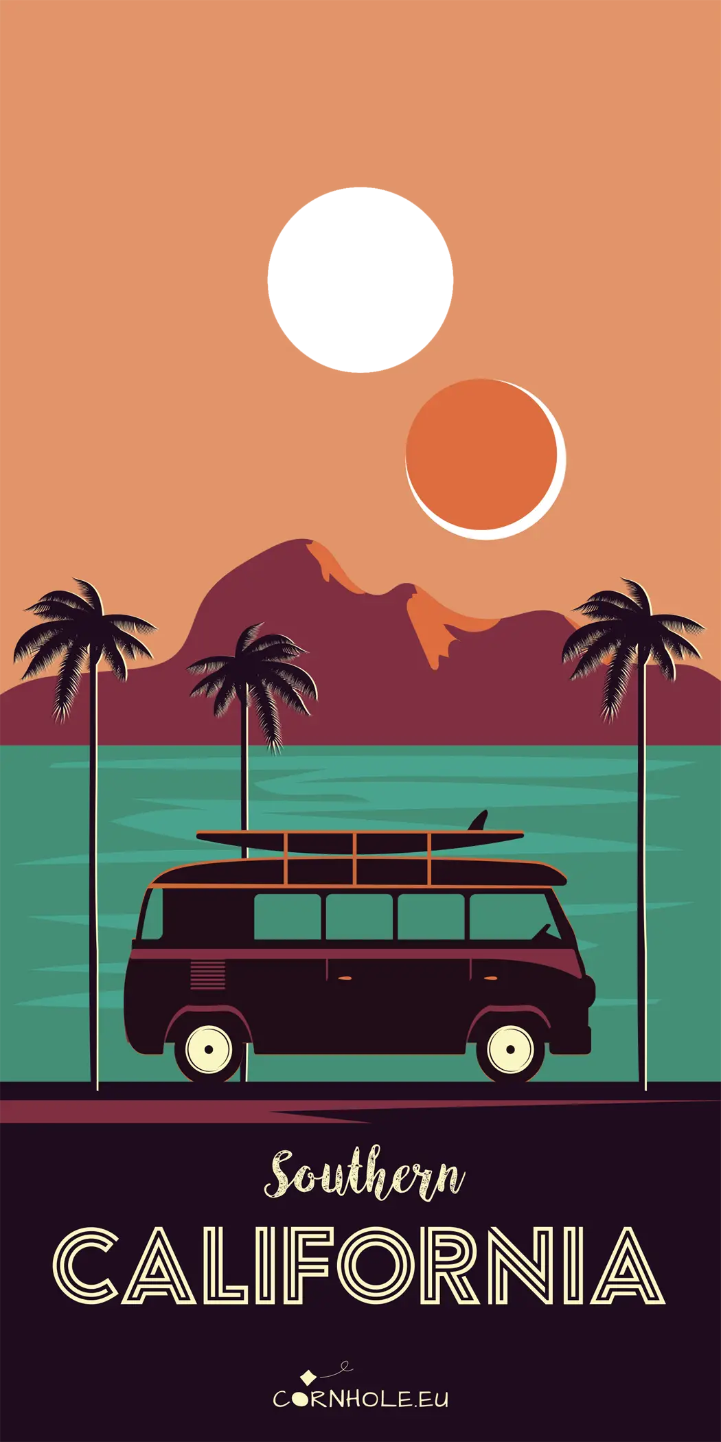 décor détaillé cornhole surfeur dans un tube, vue de face