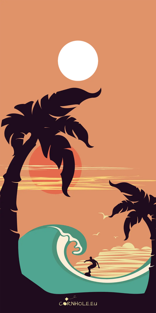 décor détaillé cornhole van de voyage en californie, vue de face