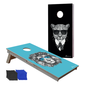 cornhole 2 planches lion et léopard qui se la jouent grave, vue de face