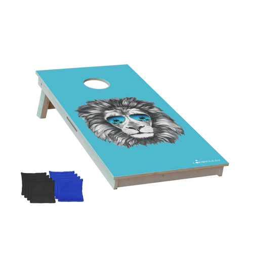 cornhole lion plutôt cool et ses lunettes de soleil, vue de face