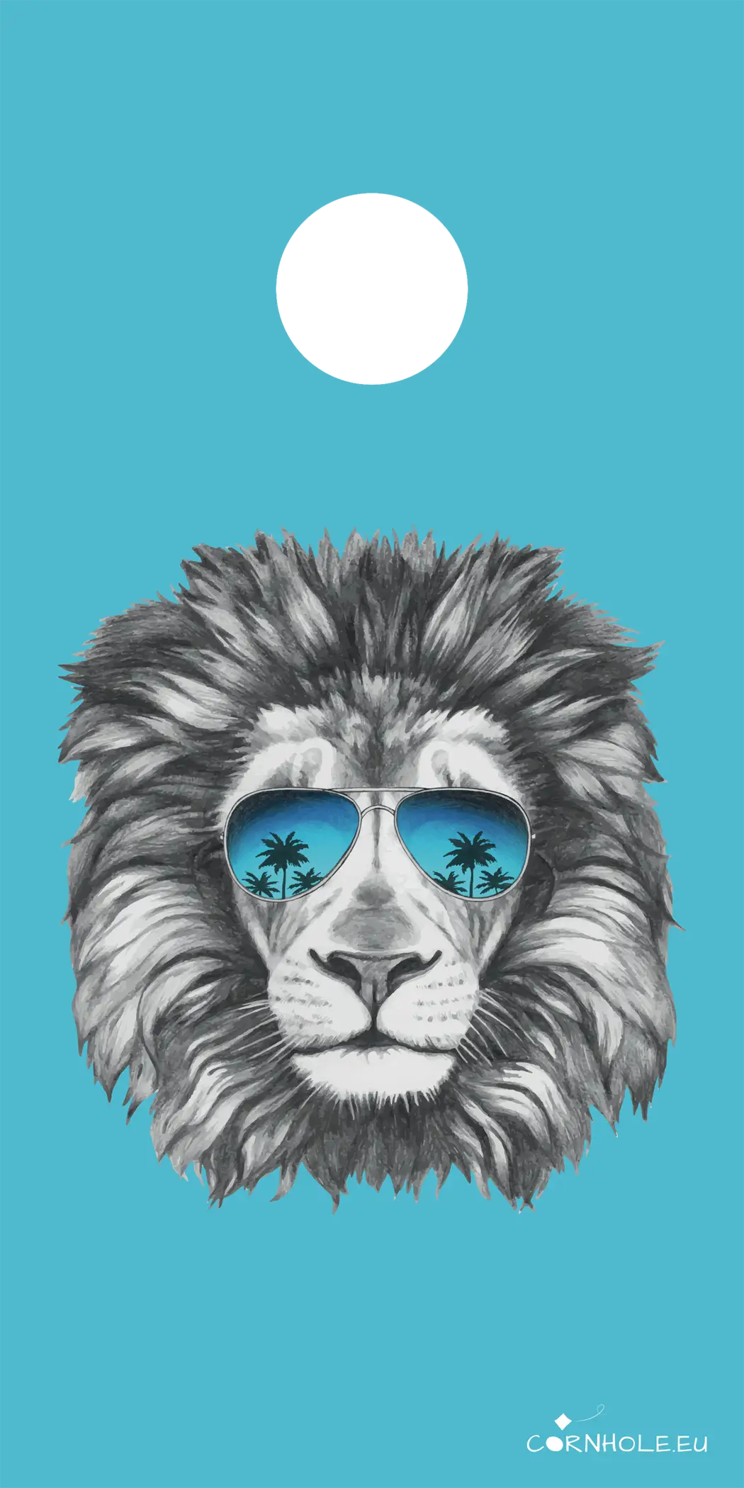 décor détaillé cornhole lion plutôt cool et ses lunettes de soleil, vue de face