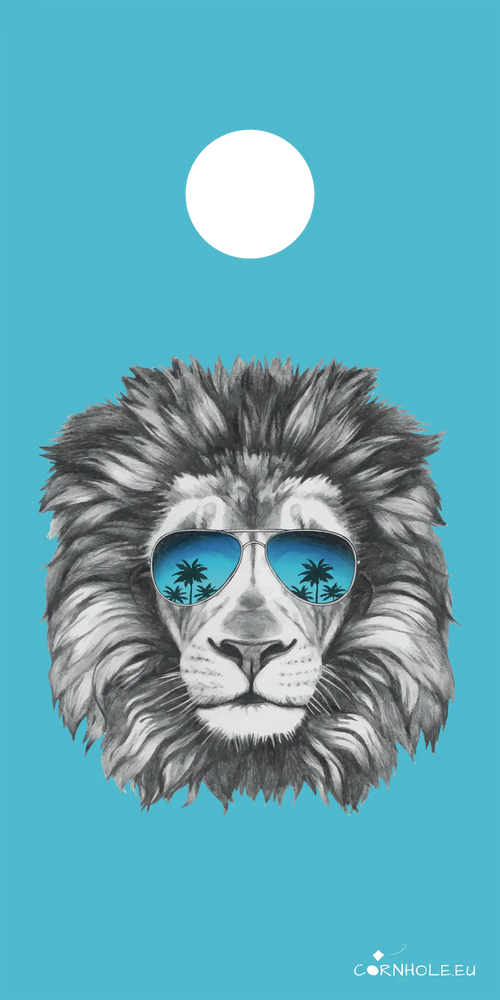 décor détaillé cornhole lion plutôt cool et ses lunettes de soleil, vue de face