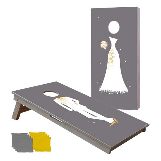 cornhole 2 planches mariés drôles et élégants, vue de face