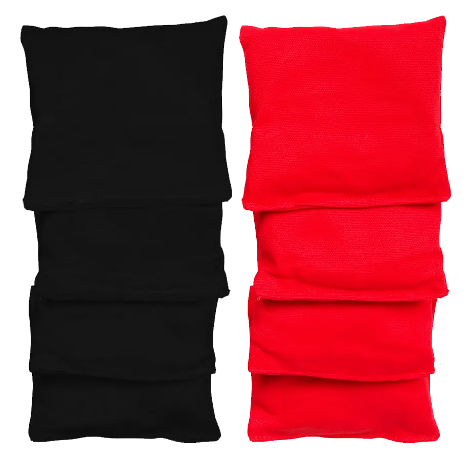 8 sacs de cornhole dans 2 couleurs assorties aux planches, vue de face
